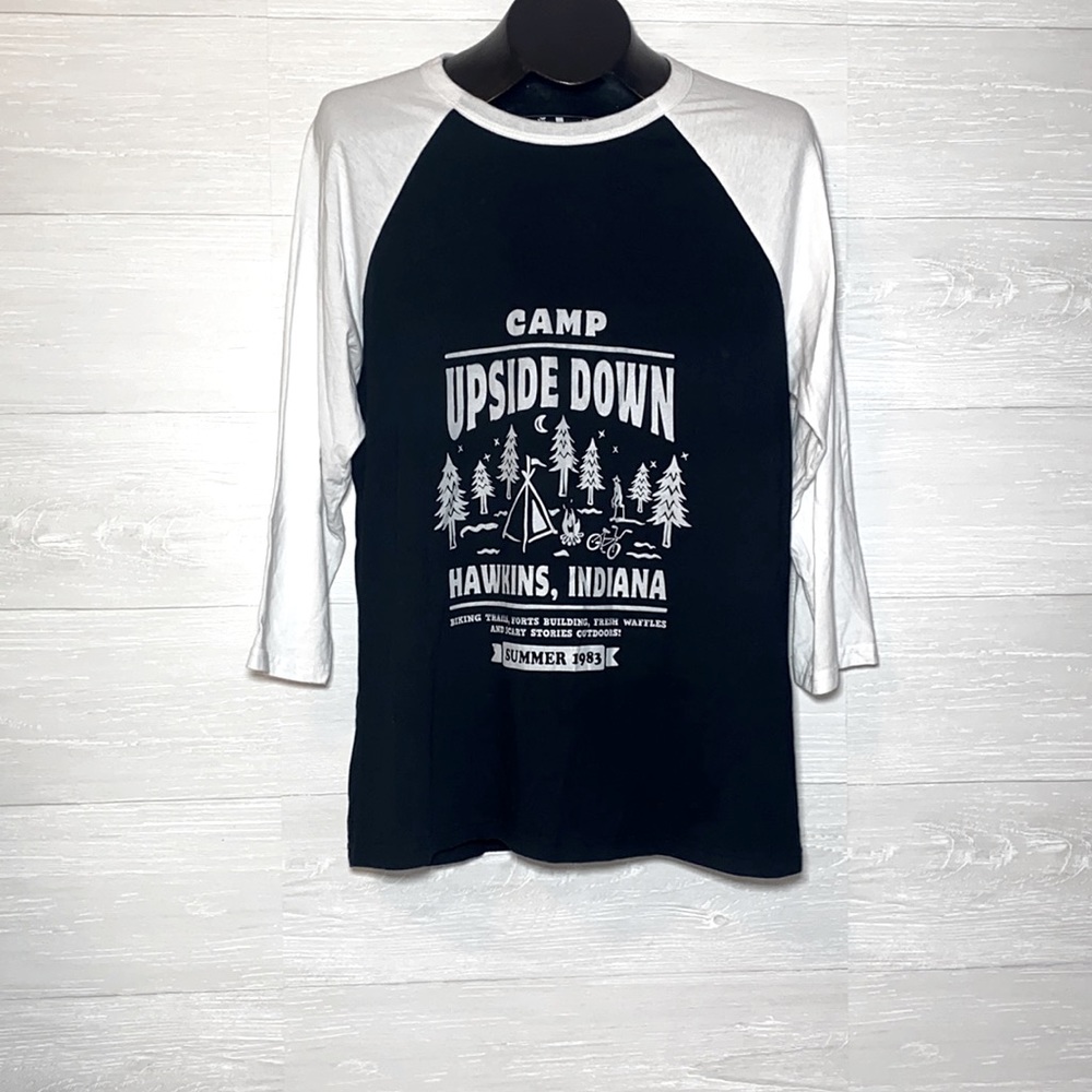 Stranger Things Camp Upside Down Hawkins, IN Baseball Tee